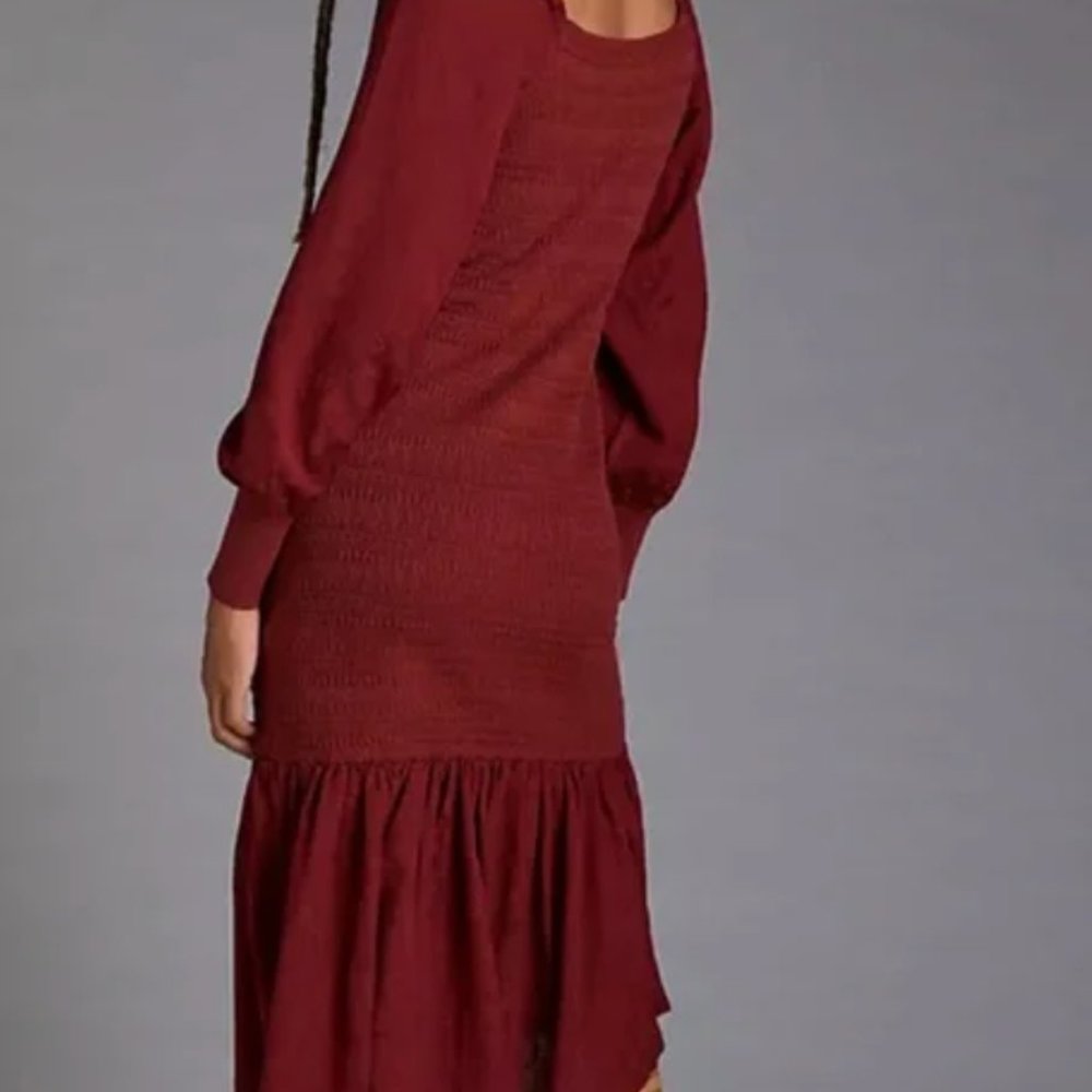 NWOT Anthropologie Smocked Puff-Sleeved Midi Dress - Picture 7 of 8
